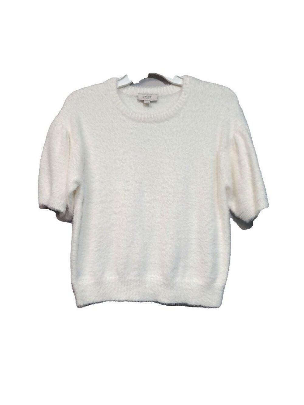 LOFT Cream Regular Short Sleeve Crew Neck Pullover Sweater S NWT